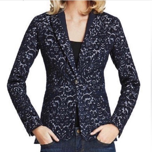 Cabi Navy Blue Jacquard Wool Blend Blazer Style# 109 Women's Size 8 - Picture 14 of 14
